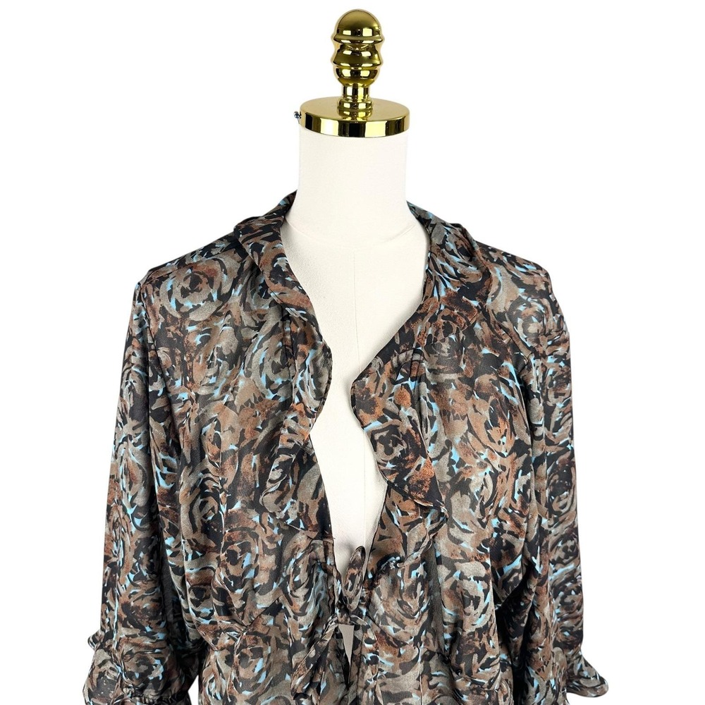 VTG Y2K Club Z Collect. Sheer Floral Ruffle Tie Front Blouse Swim Cover Plus 2X - Picture 2 of 8